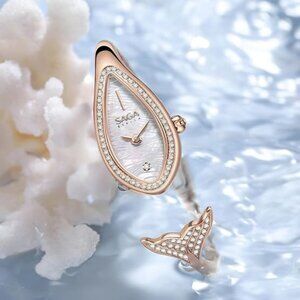 SAGA Women’s Quartz Watch Rose Gold Danube Crystal NWT